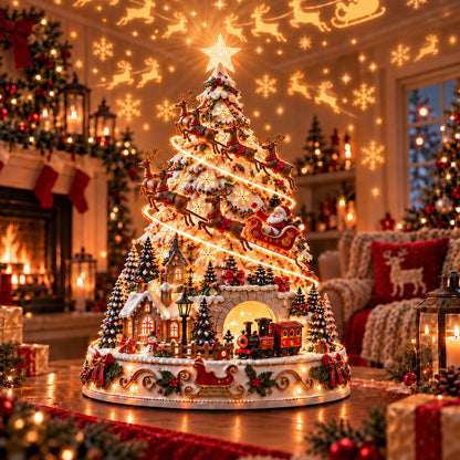 🏆 60,000+ Sold - 🎄Christmas Village Projection Centerpiece-Christmas Village Lightscape Tree