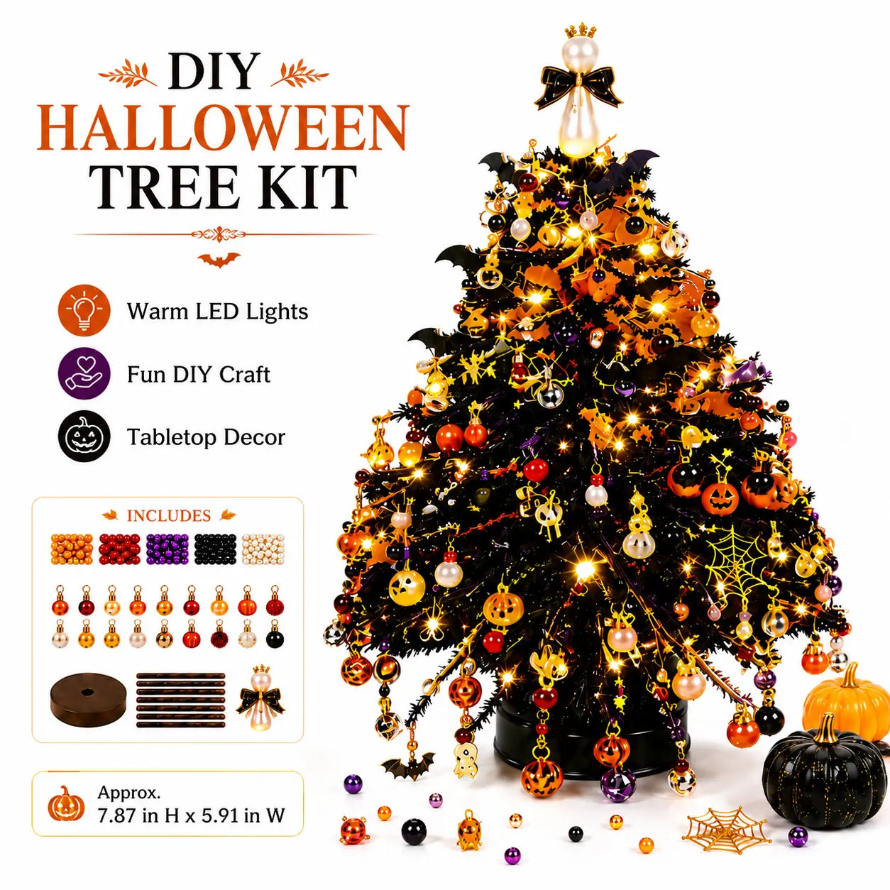 🎄 DIY Crystal Bead LED Christmas Tree Craft Kit with Warm Lights 💎