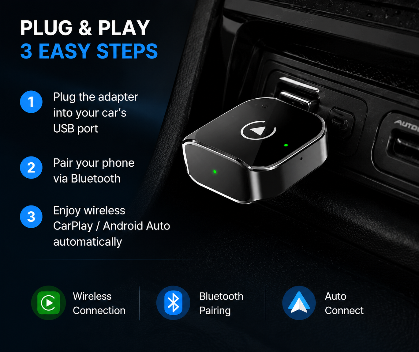 Wired-to-Wireless CarPlay In-Car Connectivity Box Module, Smart Android AutoCarPlay Box