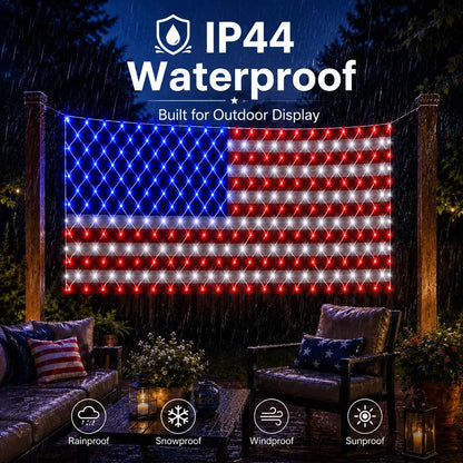 🇺🇸✨ 390 LED Solar Flag Lights – Waterproof Patriotic Decor with Remote & USB | 4th of July Yard 🚀
