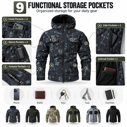 🏕️ Tactical Hooded Jacket with 9 Utility Pockets and Warm Fleece Lining
