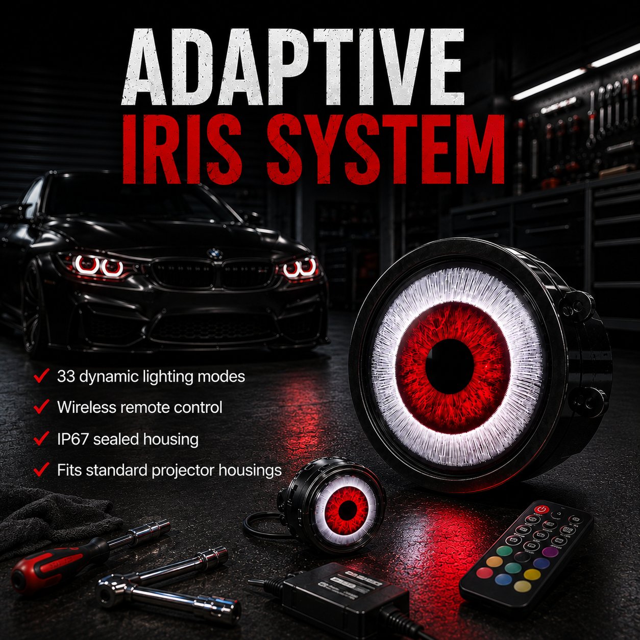 👁️ Demon Eye RGB Headlight Kit – Animated Iris Car Lighting Upgrade