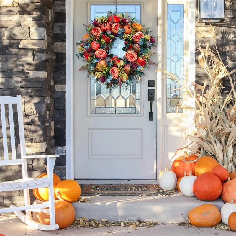 🍂 Peony Pumpkin Fall Wreath – 24in Farmhouse Front Door Decor