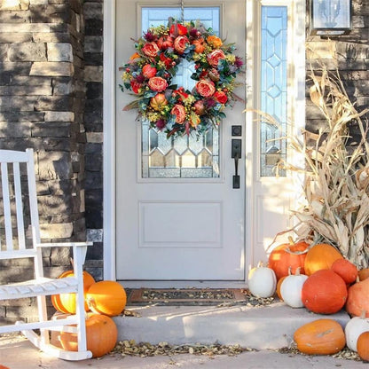🍂 Peony Pumpkin Fall Wreath – 24in Farmhouse Front Door Decor