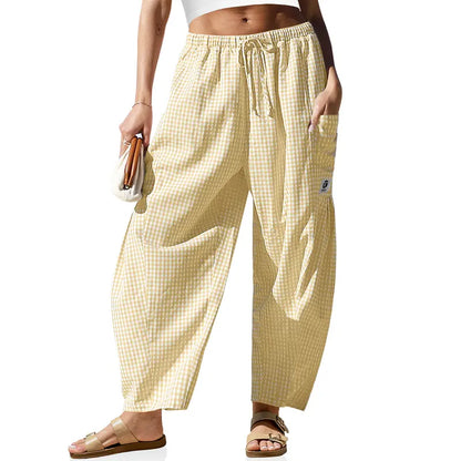 🔥 50% OFF TODAY👖 Women's Wide Leg Plaid Pants – High-Waisted with Pockets