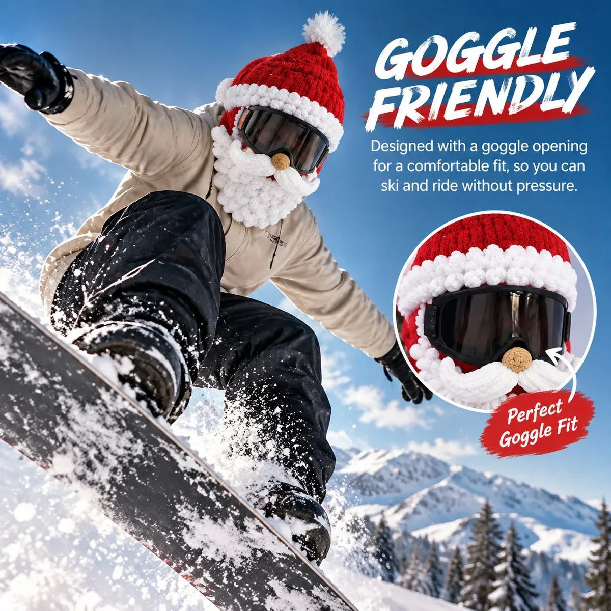 🎿 Festive 3D Christmas Knitted Full-Face Ski Mask with Goggle-Compatible Opening ❄️