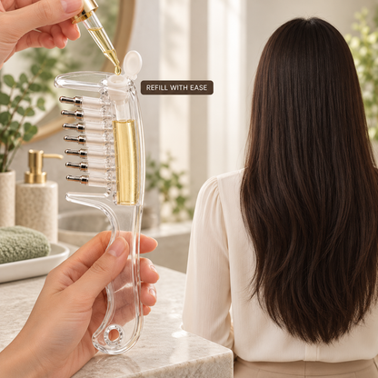 💧 2-in-1 Scalp Serum Applicator Comb – Refillable Root Applicator with Roller Massage