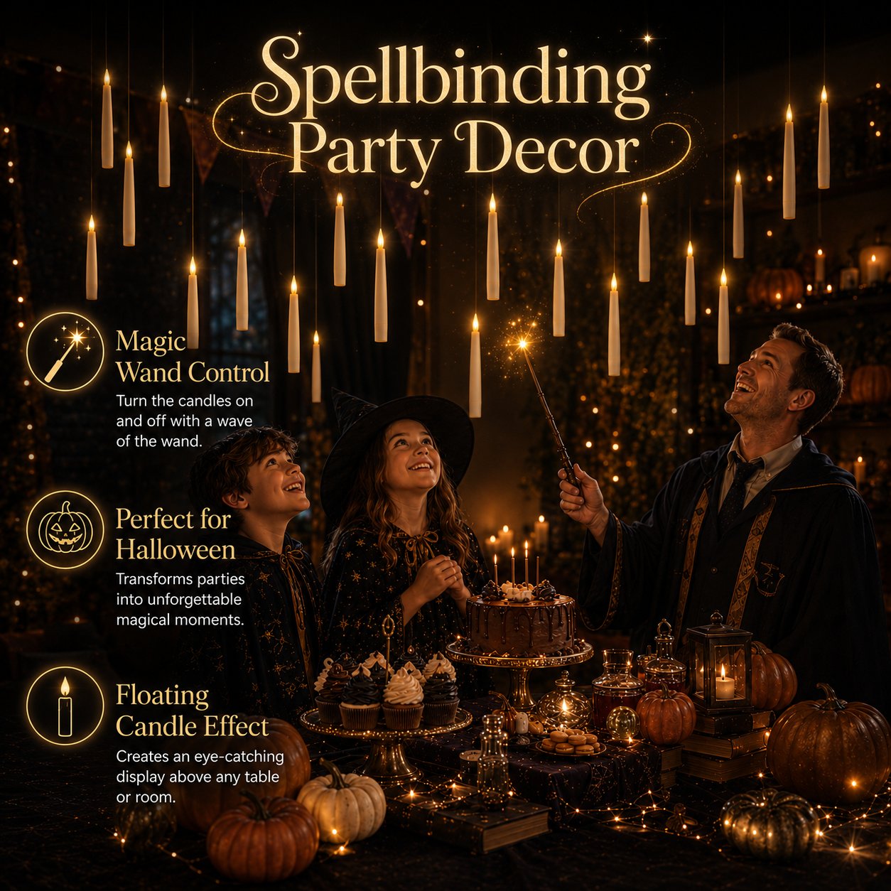 ✨ Floating LED Candles with Wand Remote | Flameless Hanging Candle Set🪄
