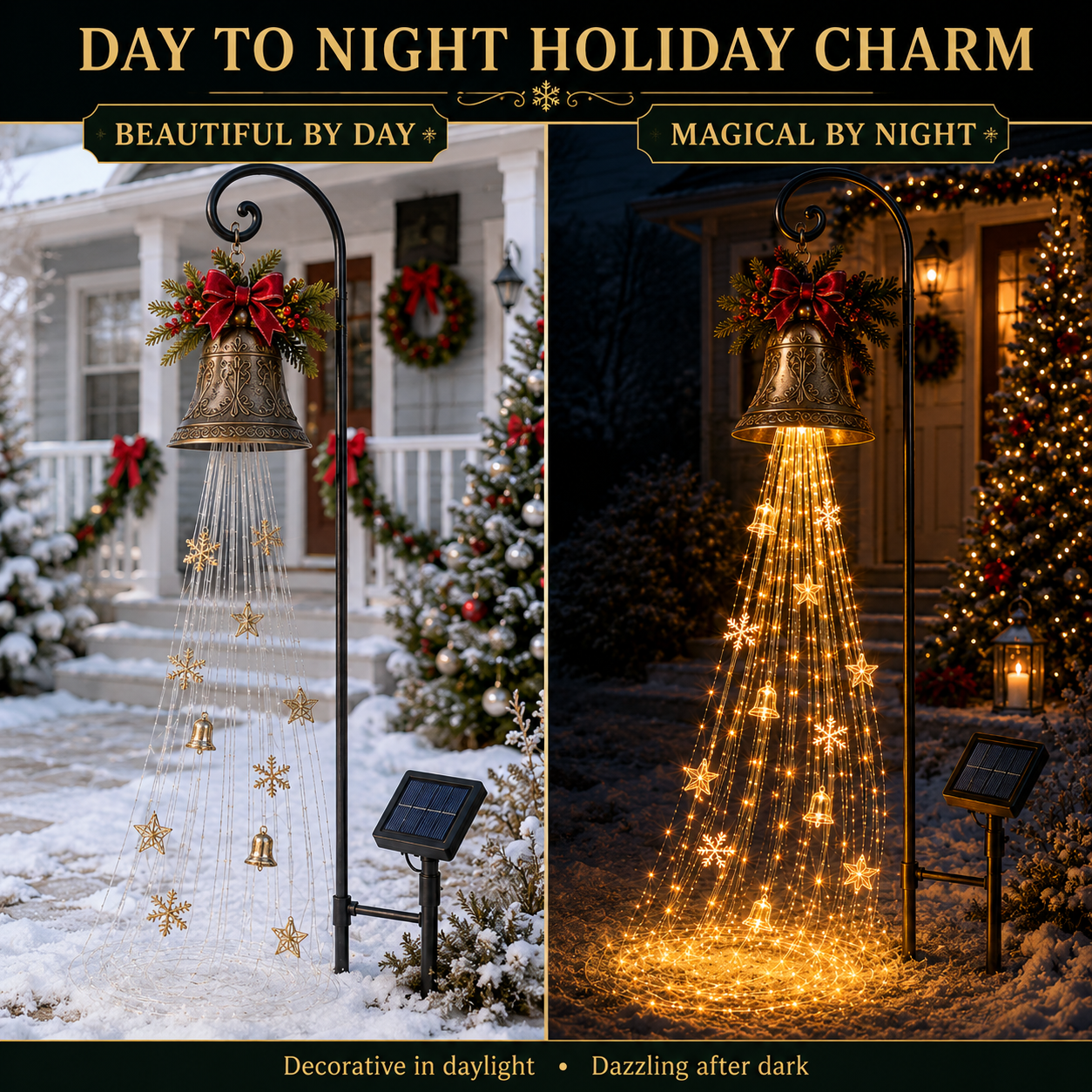 🔔 Solar Christmas Bell Cascade Yard Light with Warm LEDs ✨