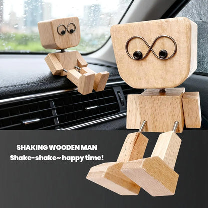 Handmade Shaking Wooden Man Car Dashboard Ornament