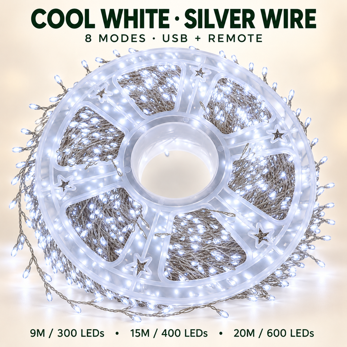 ✨ USB-Powered LED Cluster Christmas Lights 🎄 8 Modes, Remote Control & Multicolor or Warm White