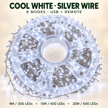 ✨ USB-Powered LED Cluster Christmas Lights 🎄 8 Modes, Remote Control & Multicolor or Warm White