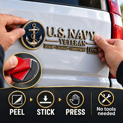 🎖️ Veteran Pride 3D Metal Car Emblem – Military Service Tribute Badge 🚗