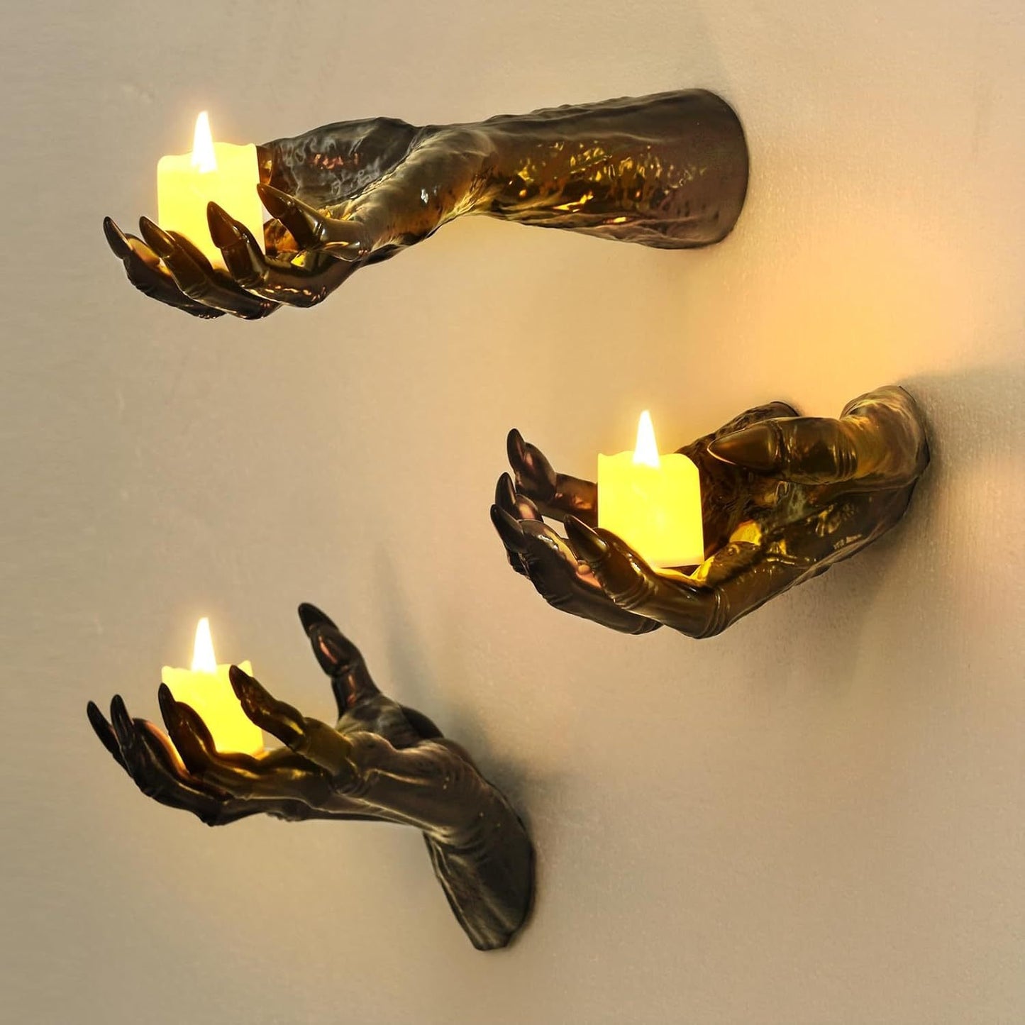 🎃 Creepy Reaching Hands Wall Decor with LED Candles – Instant Haunted Halloween Vibes 🕯️