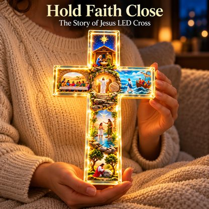 🙏✝️ The Story of Jesus LED Cross Lamp ✨ 6 Biblical Scenes & Meaningful Christian Gift