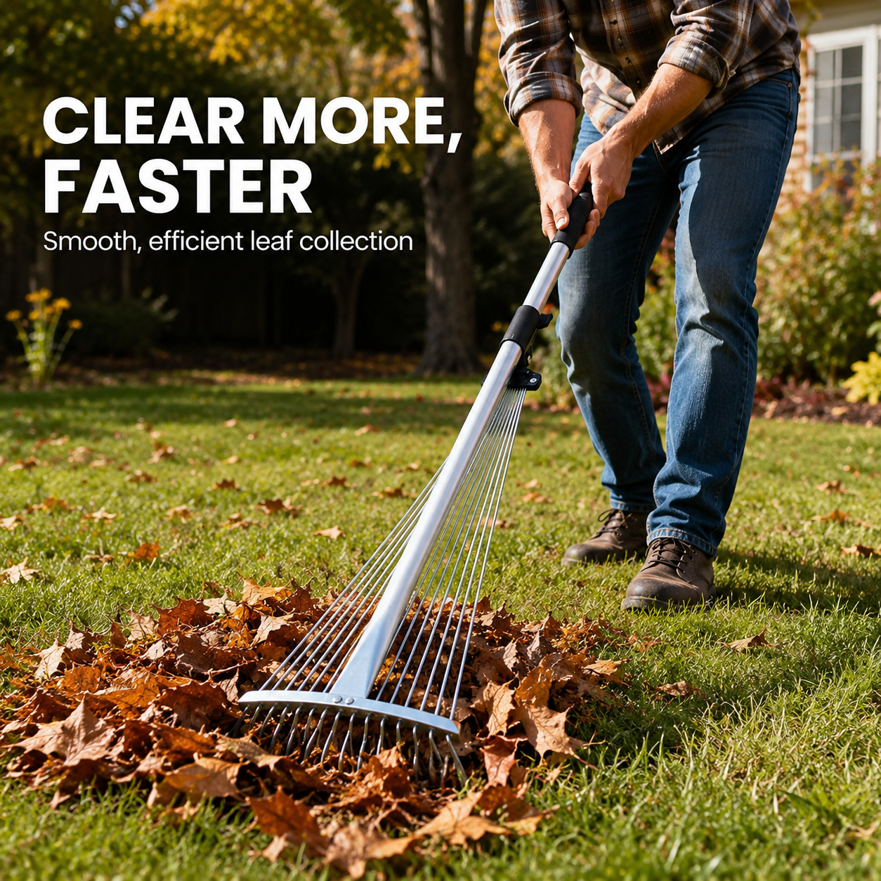 Deciduous Metal Rake for Landscaping and Farming, Telescopic Grass Rake for Home Use