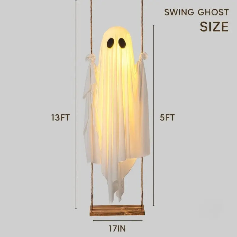 👻 5FT Large  LED Hanging Swing Ghost Halloween Decor | Outdoor Porch & Yard Display