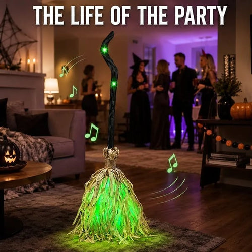 🧹Animated Witch Broom – Spooky Moving Halloween Decor with Sound & Lights! 👻✨