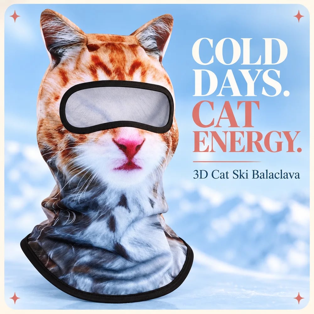 🐱 3D Cat Balaclava – Lightweight Cat Ear Ski Mask & Costume 🎭