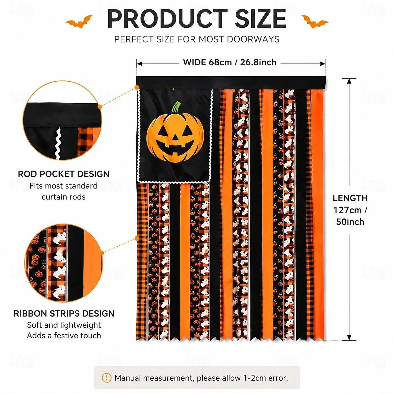 🎉Halloween Banner Flag Pre-Lit Pumpkin Fabric Ribbon Garland Streamers