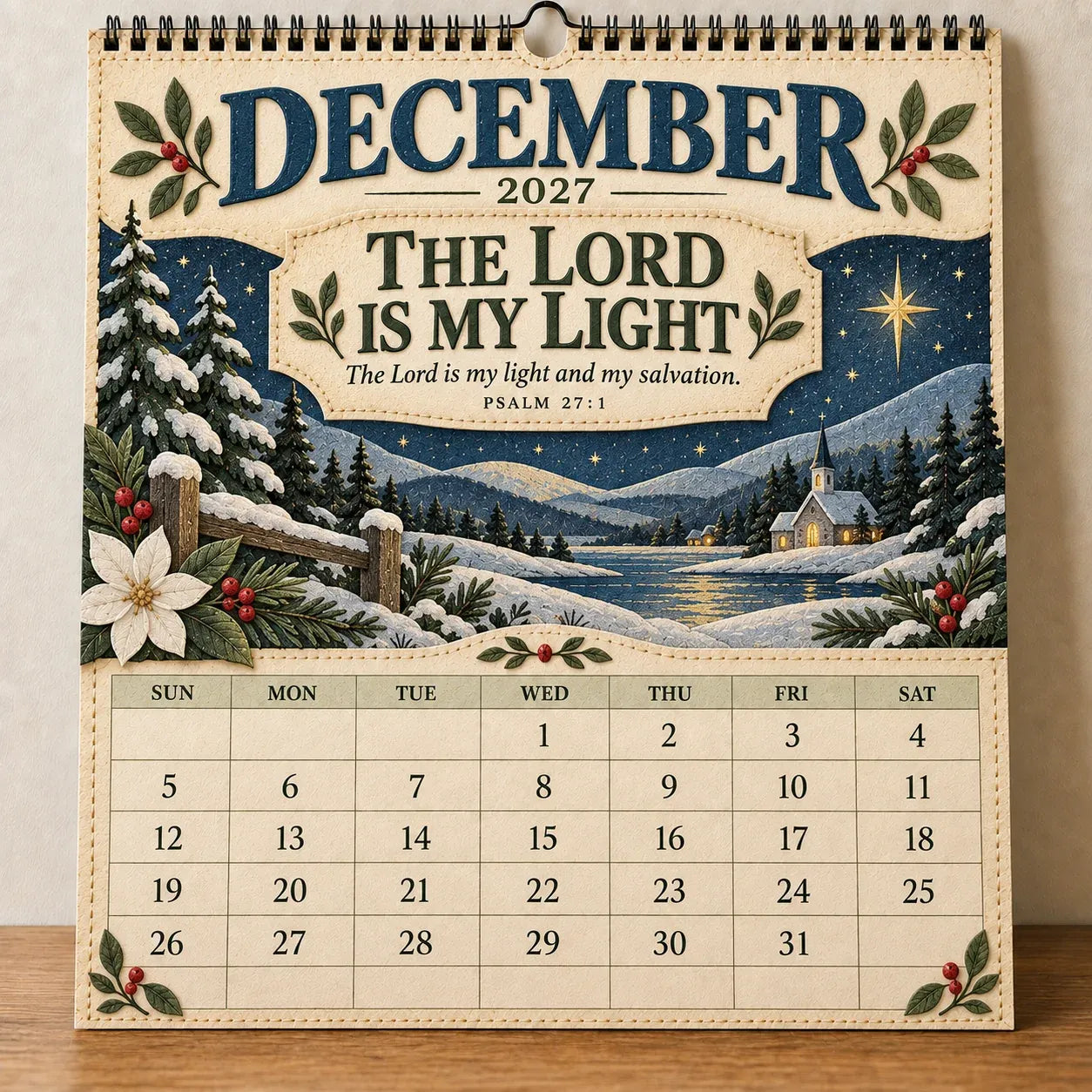 📖 2027 Psalms of Comfort & Strength Wall Calendar – 12-Month Scripture Art ✝️