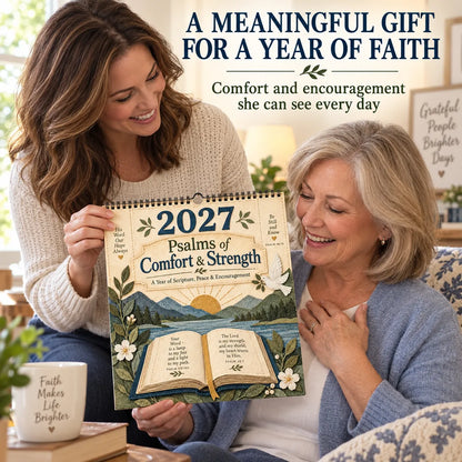 📖 2027 Psalms of Comfort & Strength Wall Calendar – 12-Month Scripture Art ✝️
