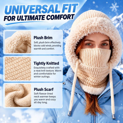 ❄️ 3-in-1 Winter Beanie – Plush Hat, Face Cover & Neck Warmer 🧣