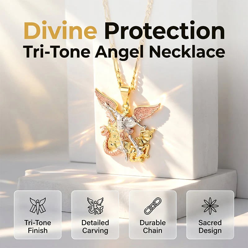🎁2026 New Arrivals 50% OFF💥✨ Divine Protection Tri-Tone Angel Guardian Pendant Necklace 🕊️