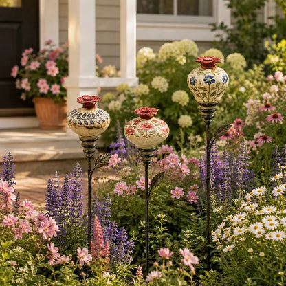 🌺 Ceramic Hummingbird Feeder Garden Stake for Outdoor Décor