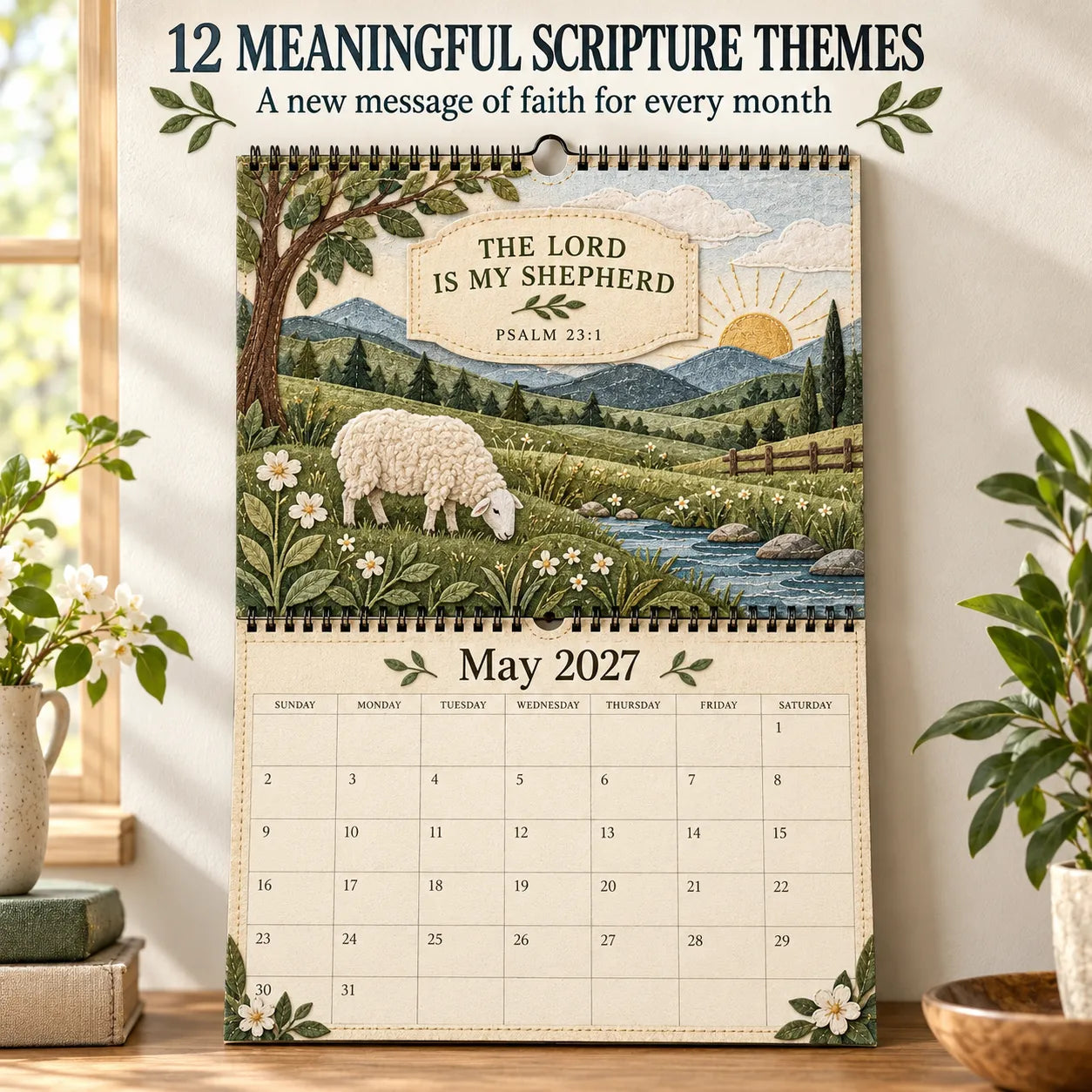 📖 2027 Psalms of Comfort & Strength Wall Calendar – 12-Month Scripture Art ✝️