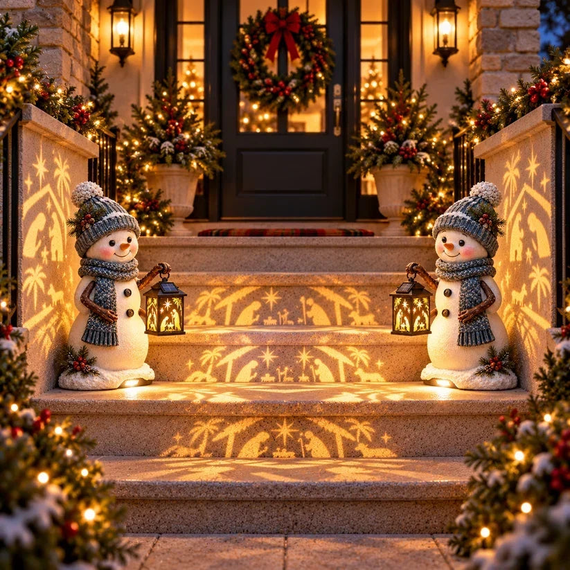 ⛄✨ Solar Snowman Nativity Lantern – Lighted Christmas Porch Decor