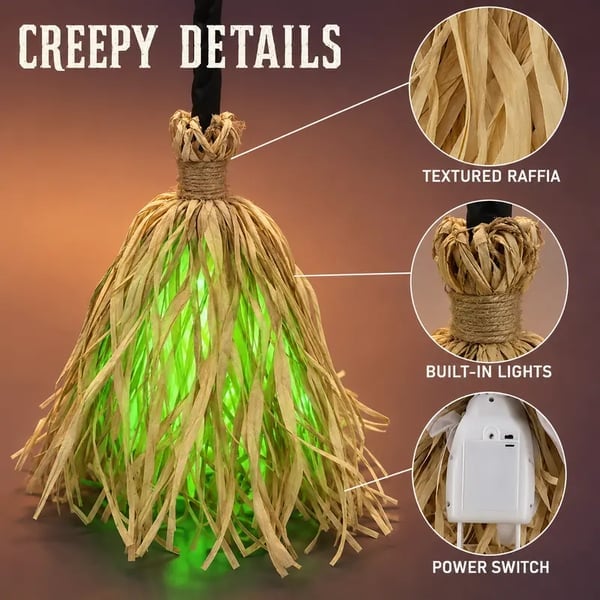 🧹Animated Witch Broom – Spooky Moving Halloween Decor with Sound & Lights! 👻✨