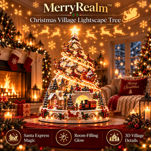 🏆 60,000+ Sold - 🎄Christmas Village Projection Centerpiece-Christmas Village Lightscape Tree