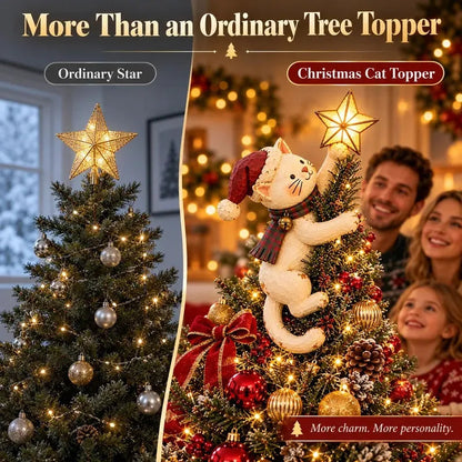 🎄 Lighted Christmas Cat Tree Topper – Climbing Kitty with Glowing Star