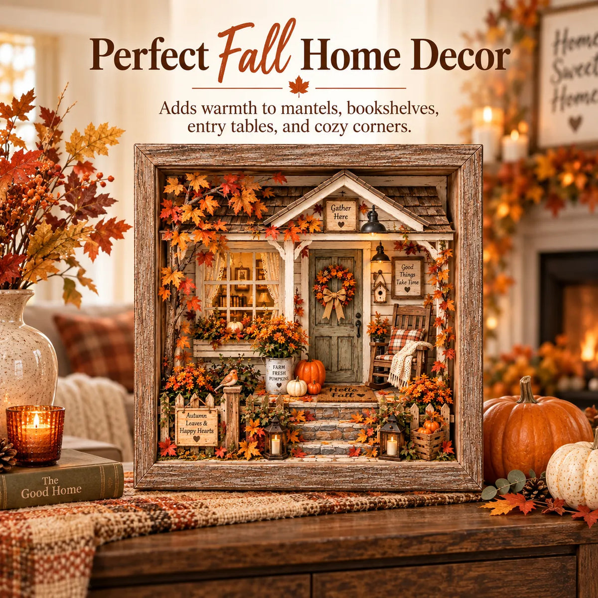 🍁 Cozy Autumn Cottage Porch 3D Miniature DIY Craft Kit | Wood & Acrylic Seasonal Decor 🎃