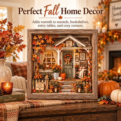 🍁 Cozy Autumn Cottage Porch 3D Miniature DIY Craft Kit | Wood & Acrylic Seasonal Decor 🎃