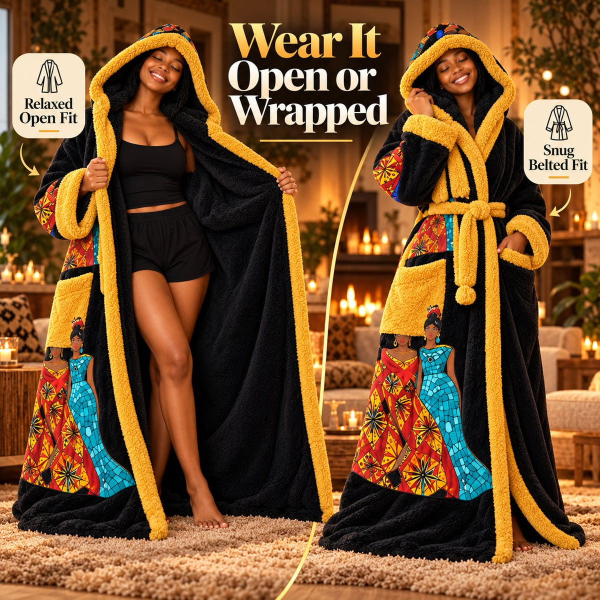 🔥 Heated Wearable Blanket Robe – Ultra-Soft Plush Hooded Bathrobe with Adjustable Heat