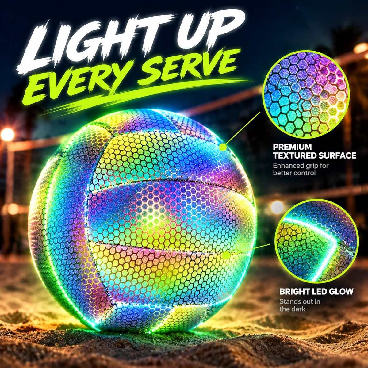 🏐 Reflective Light-Up Volleyball - Glow in the Dark Outdoor Night Sports Ball  ✨