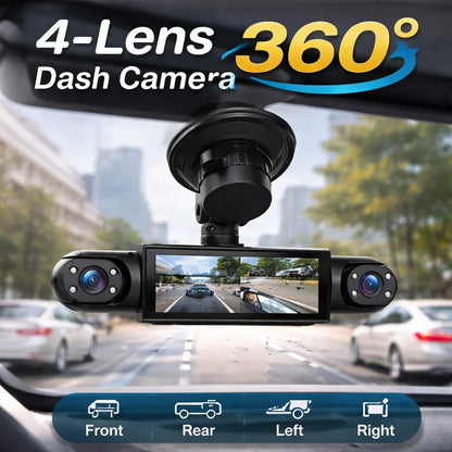 🚗 4-Channel 360° Dash Camera – Front, Rear, Side & Cabin Recording 🛡️