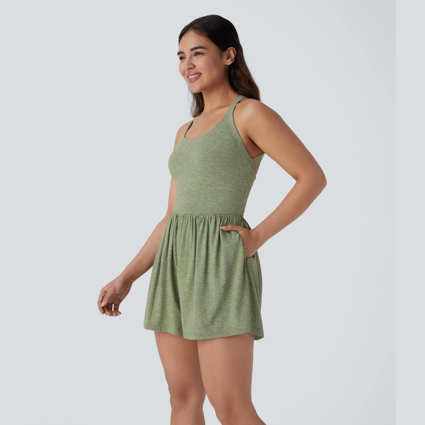 🌿 Breezy Backless 2-in-1 Resort Romper with Pockets