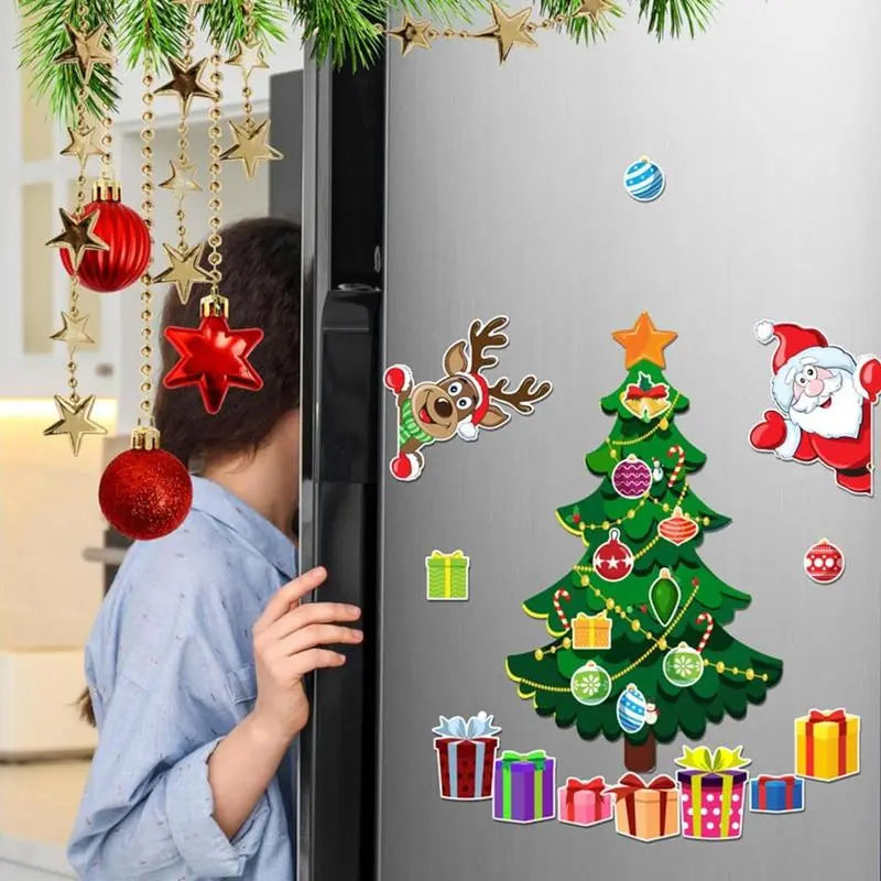 🎄 DIY Christmas Fridge Magnet Set – Build Your Own Holiday Tree with Santa, Reindeer & Snowman