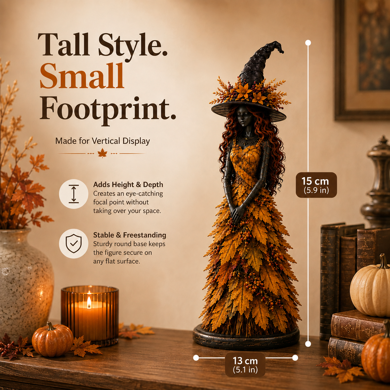 🍂 OOAK Handcrafted Autumn Leaf Magic Witch Figurine 🔮 (Free Shipping on Buy 2)