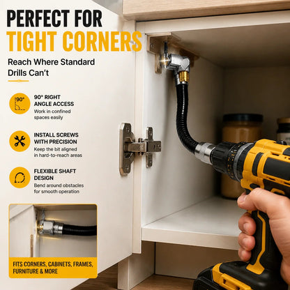 🎁HOT DEAL – Up to 49% OFF🔥🔧 Flexible 90° Right Angle Drill Attachment – Tight Space Driver Adapter