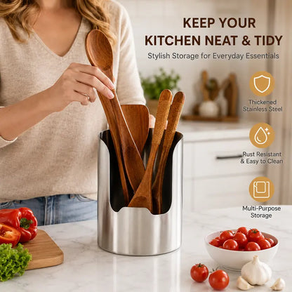 🍳 Stainless Steel Kitchen Utensil Holder – Countertop Organizer with Drainage Base ✨