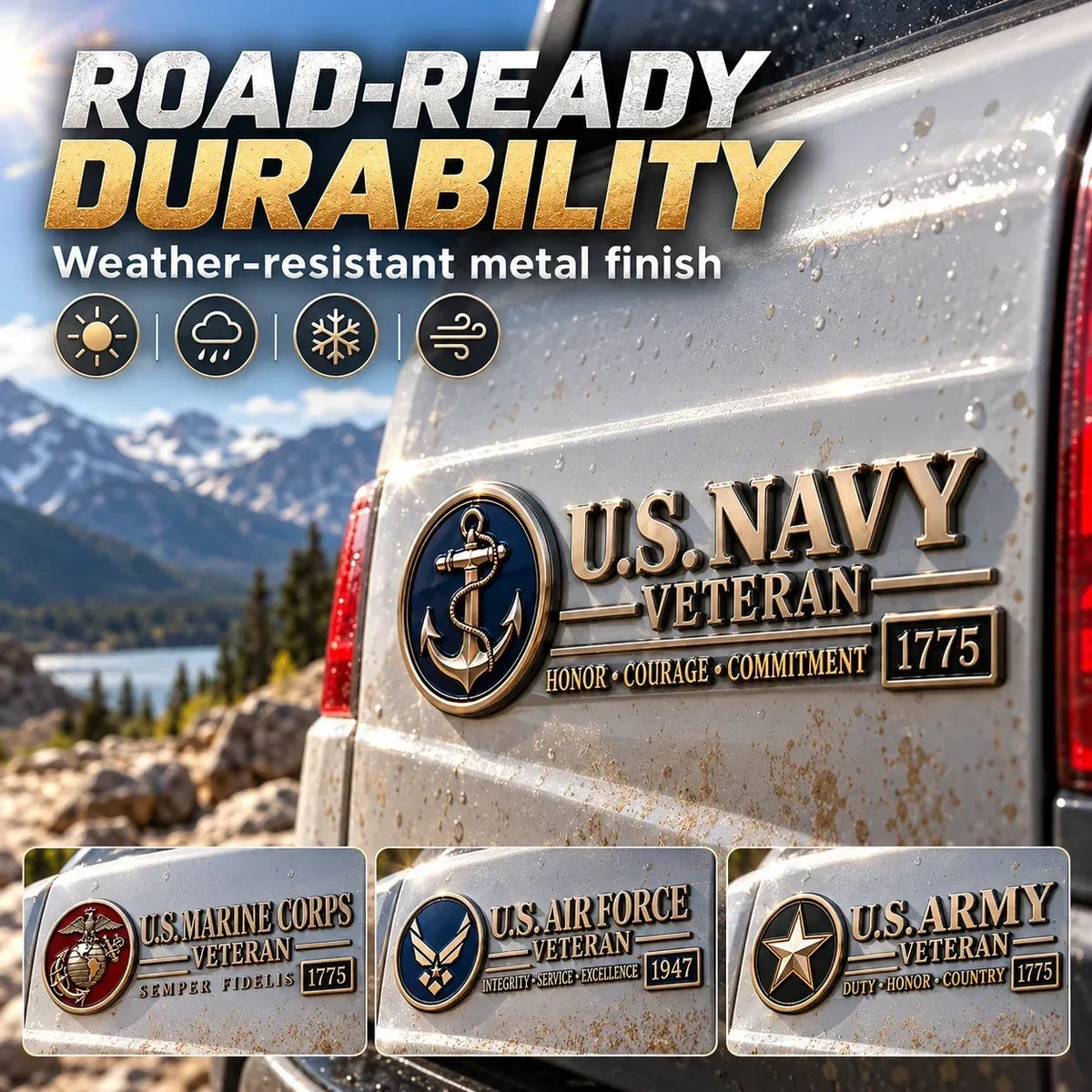 🎖️ Veteran Pride 3D Metal Car Emblem – Military Service Tribute Badge 🚗