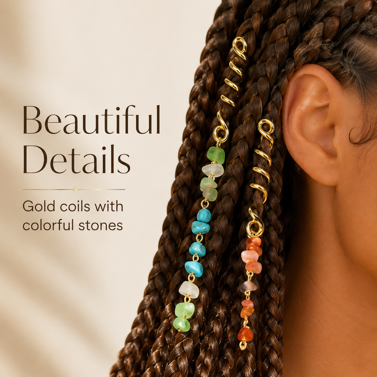 European and American-style bold braided hair ties with unique natural stone pendants
