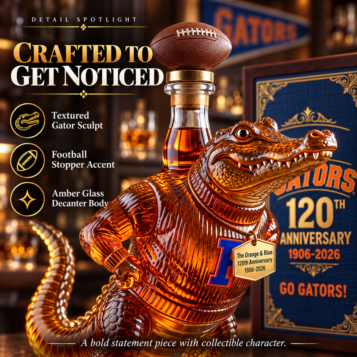 🐊 Gators 120th Anniversary Whiskey Decanter – Football Mascot Collectible 🏈