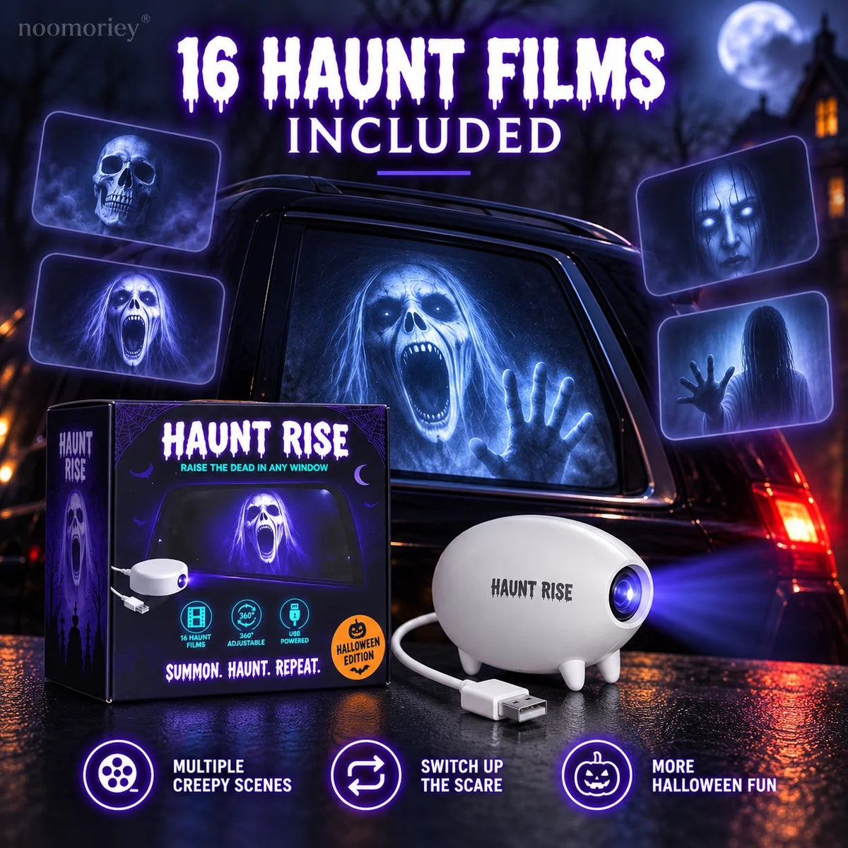 🎃 👻 Haunt Rise Halloween Window Projector-360° Adjustable Stand for Home Decor 🎃
