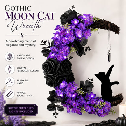 🌙 Halloween Crescent Moon Cat Wreath – Add A Witchy Purple Glow To Your Door 🐈‍⬛