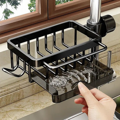 ✨ Stainless Steel Faucet-Mounted Sink Organizer – No-Drill Sponge Holder with Removable Drip Tray